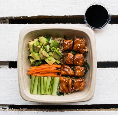 Teriyaki Salmon Bento with Avocado and Spinach